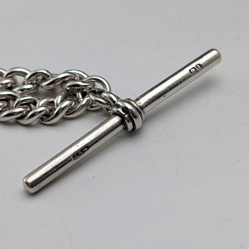 Circa 1900 British antique sterling silver super thick Albert chain 71g turtle charm fob